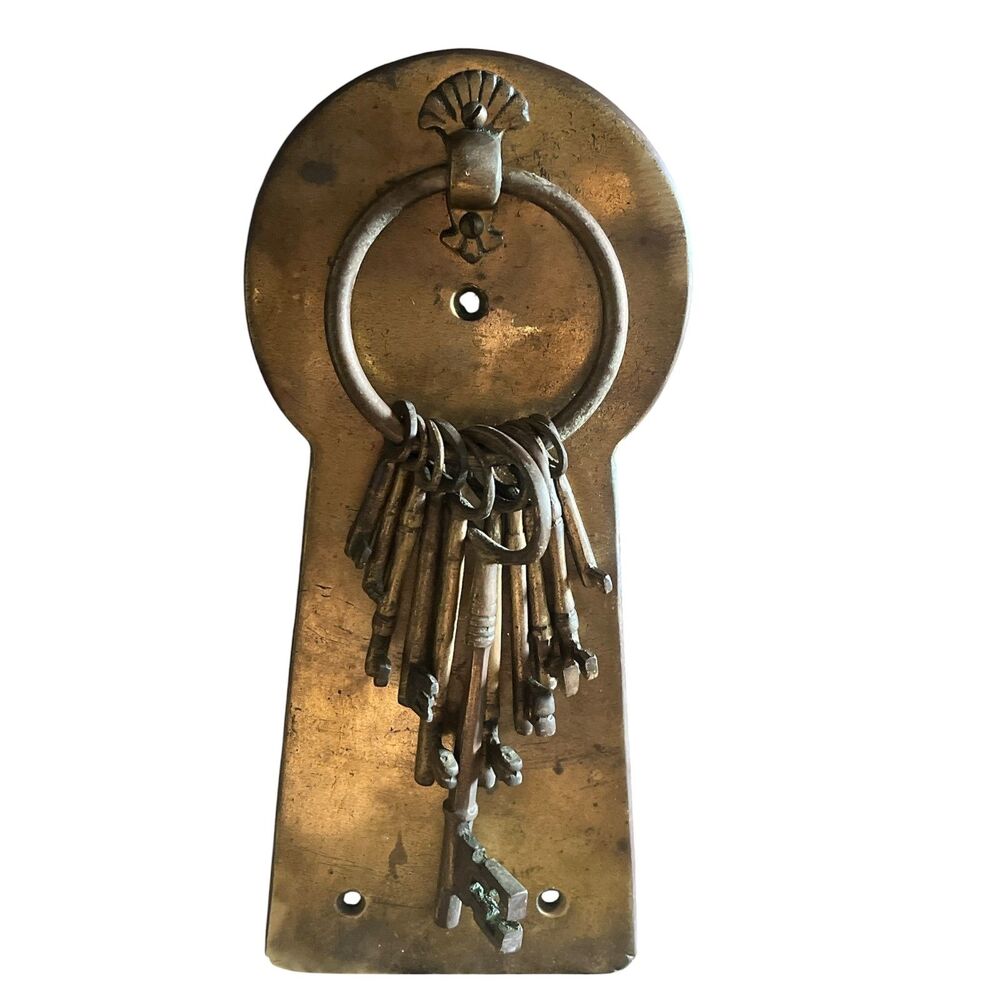 Antique 1950 Brass Keychain Door 11 key Metal Heavy  Old Vintage Home Decored